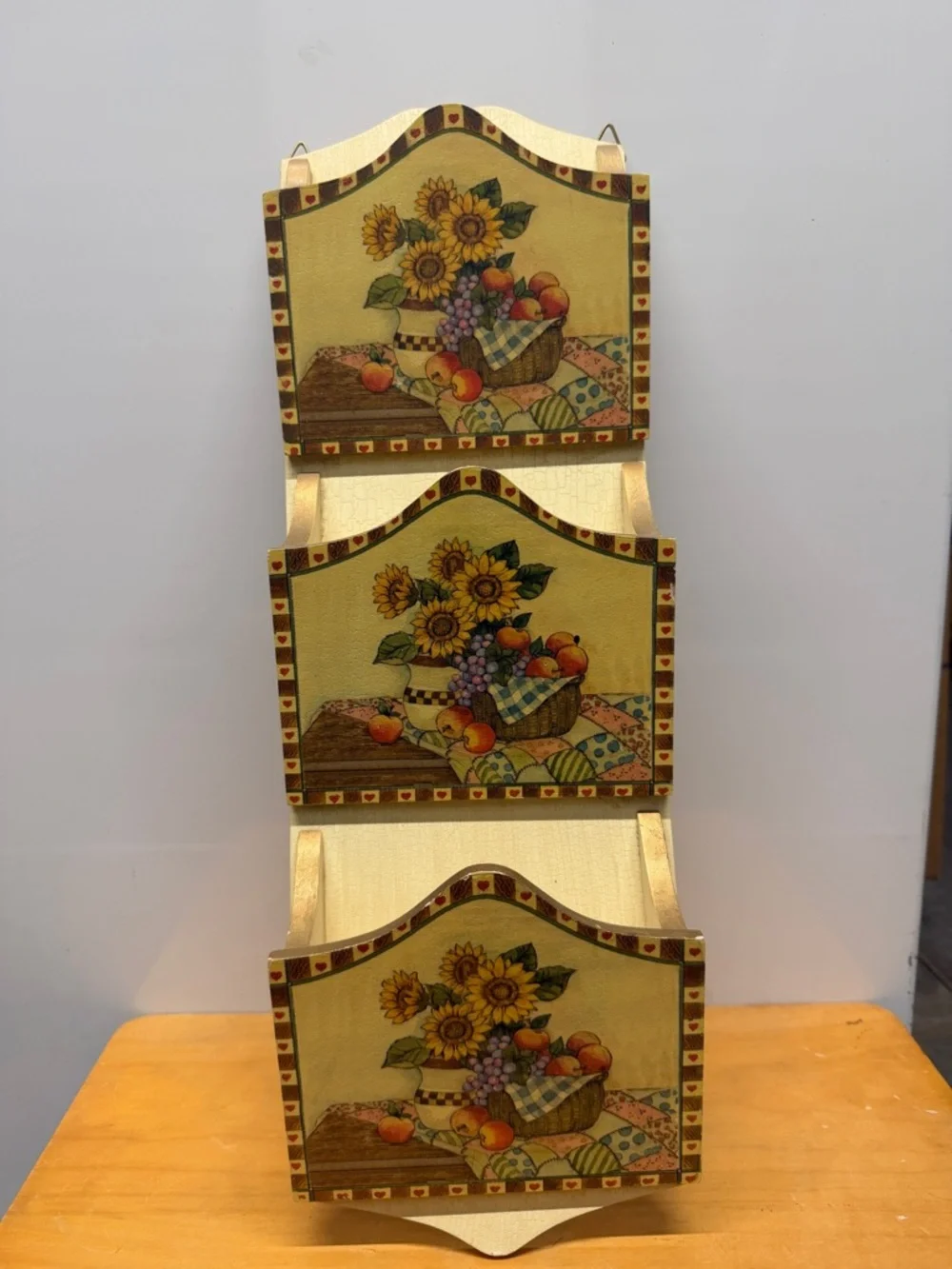 Sunflower & Fruit Wooden Wall Organizer - Yellow letter holder grandmacore